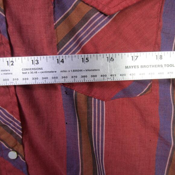 Vintage Open Trails Shirt Mens Medium Red Striped Western Pearl Snap Cowboy 90s - Picture 9 of 12
